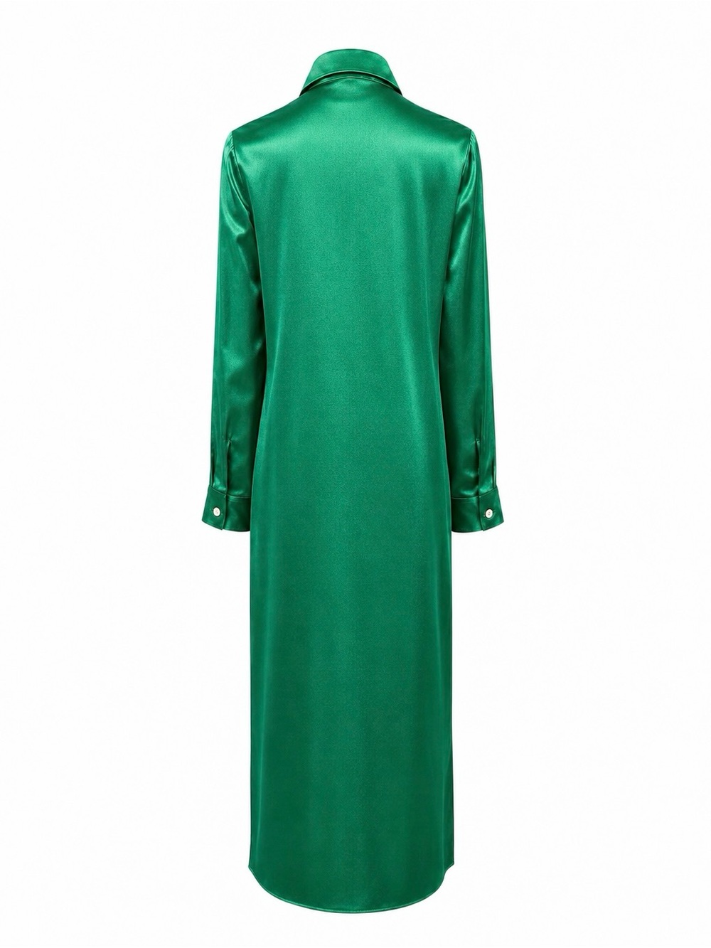 SILK Emerald Green Long Button-Front Maxi Shirt Dress - Picture 3 of 7